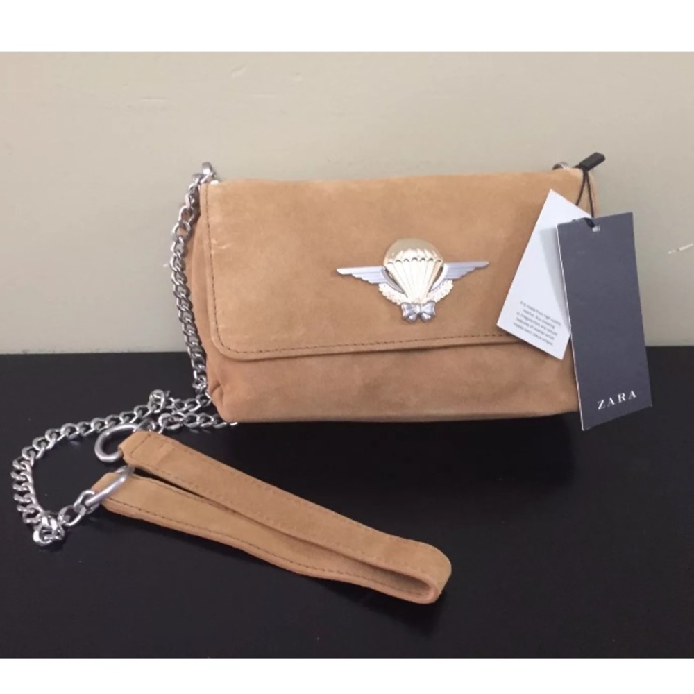 Zara women Suede Tan Shoulder Crossover Bag